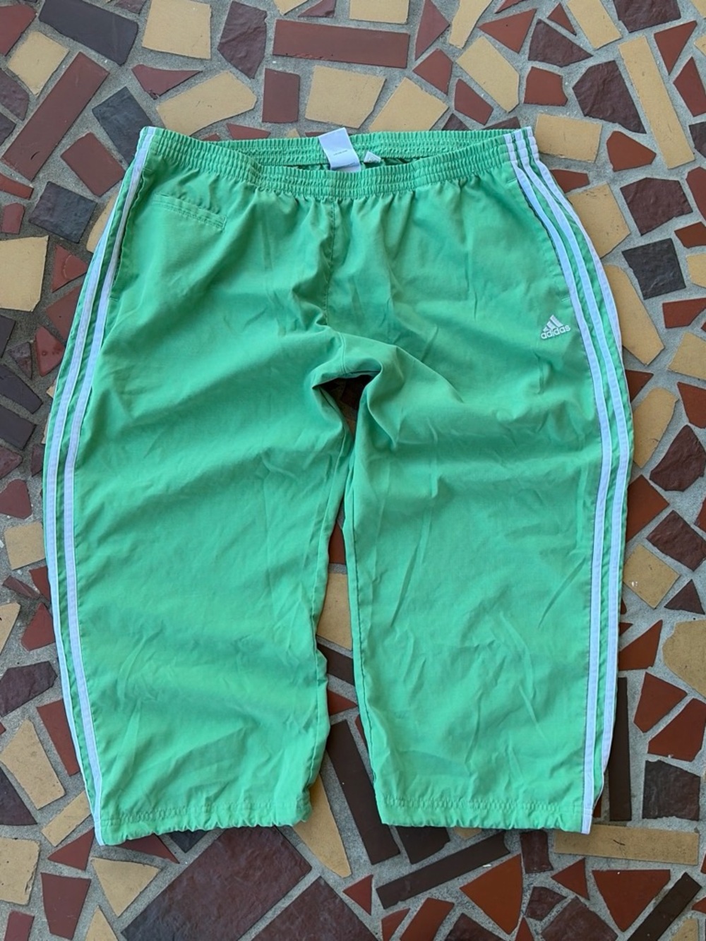 Adidas Capri Green Track Pants with White Stripes